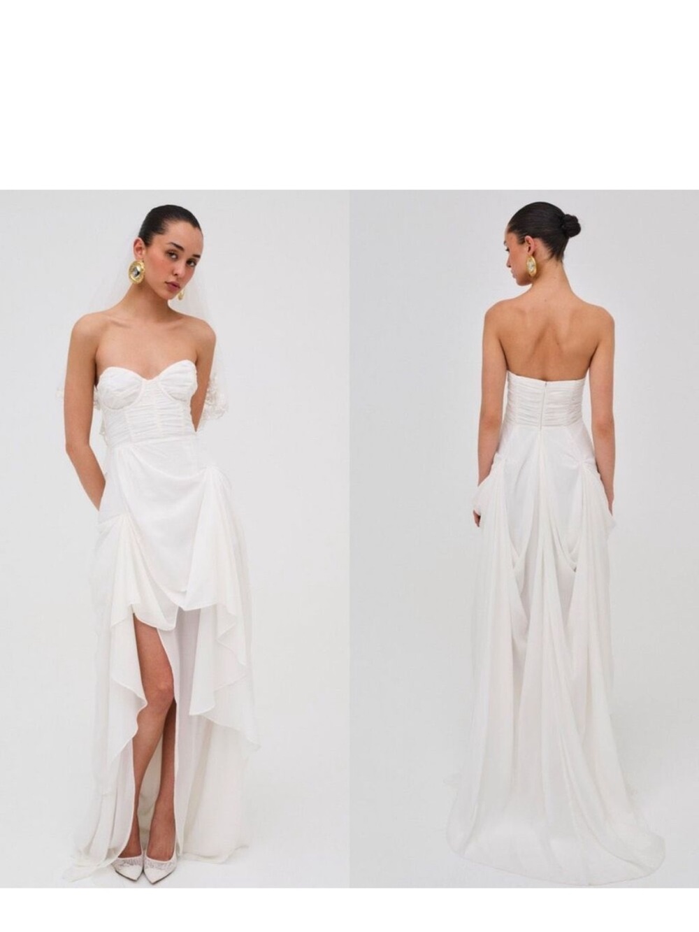 $378 For Love & Lemons White Off-Shoulder Sheer Draped Wedding Dress